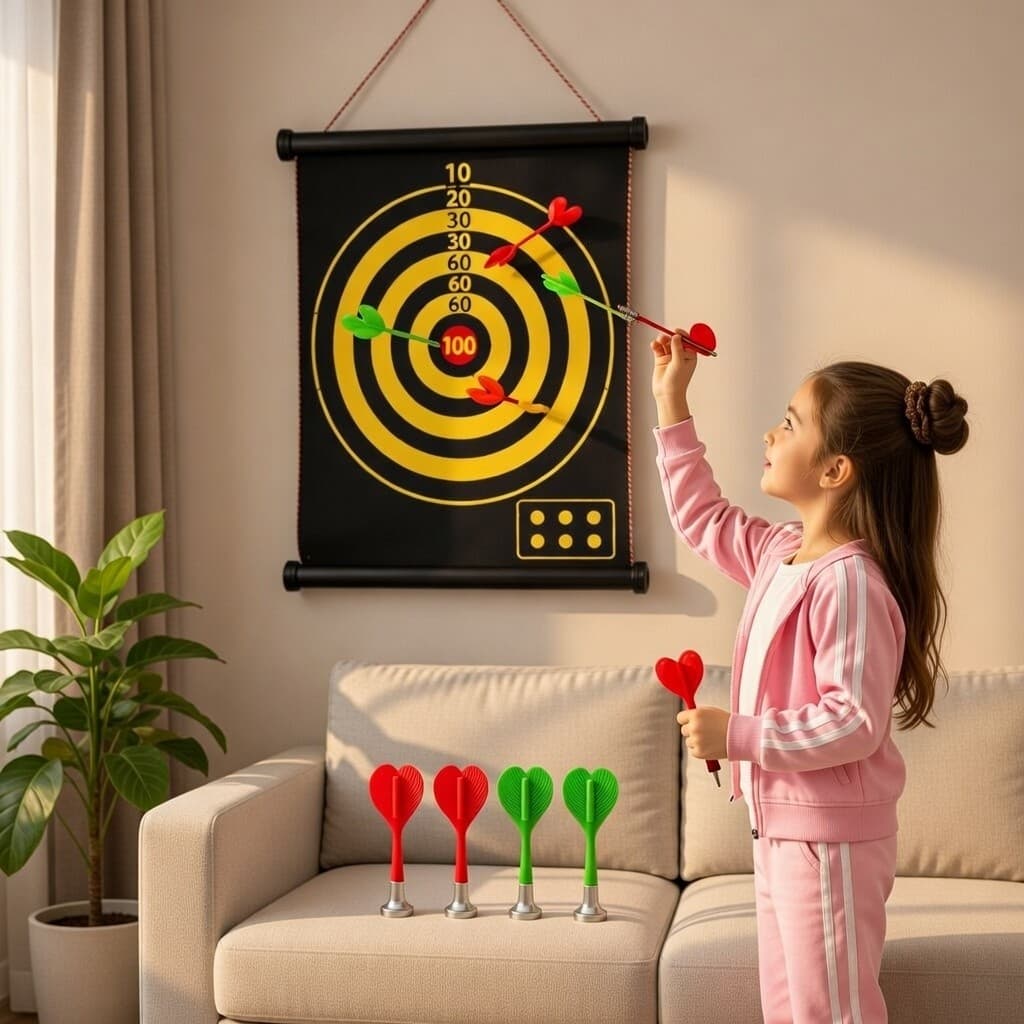 Jogo Dardos Magnético Seguro Ponta Imã Alvo Dupla Face Dobrável 4 Dardos Diversão Família