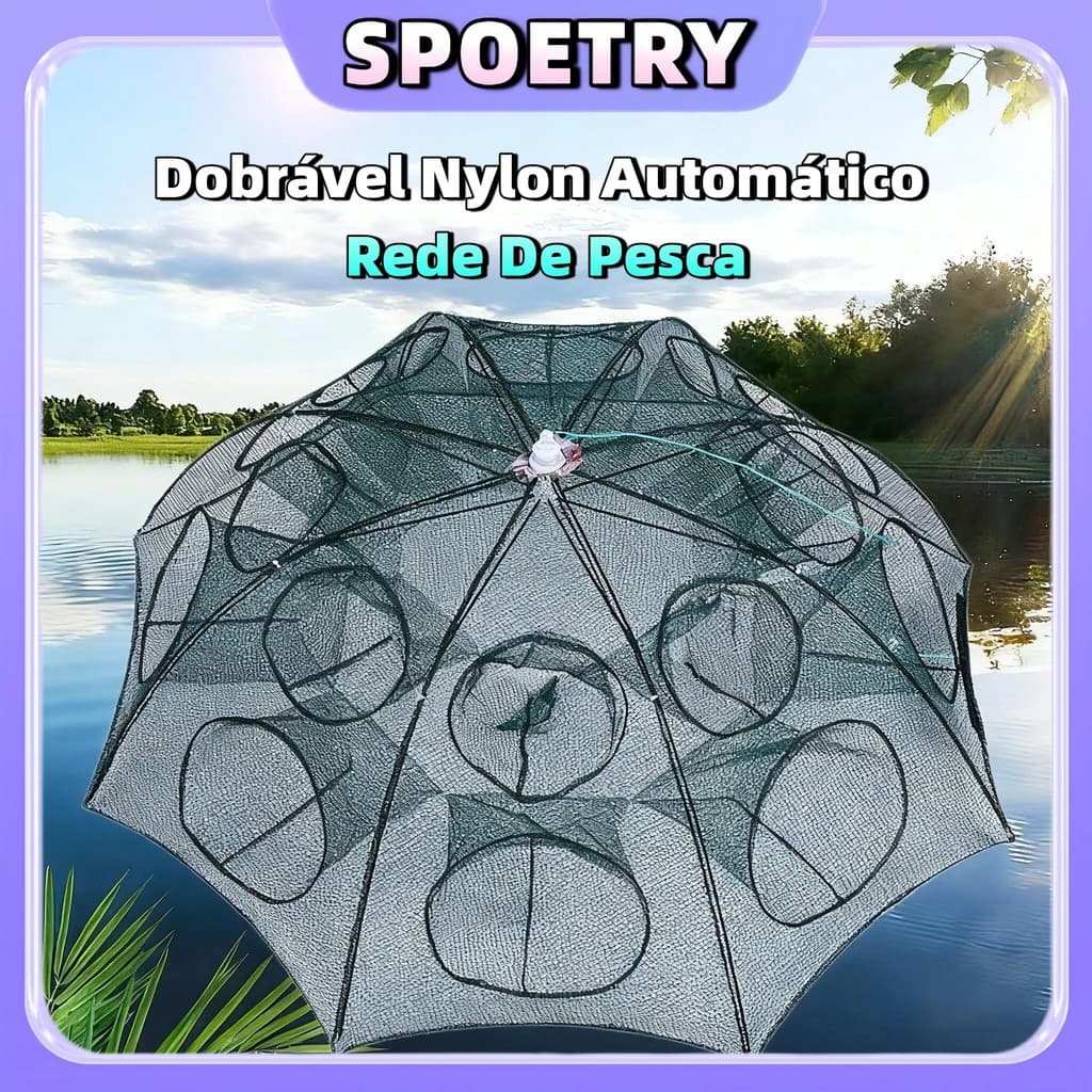 Rede De Pesca Gaiola De Camarão Dobrável Nylon Automático Guarda-chuva Forma Armadilha Para Peixe