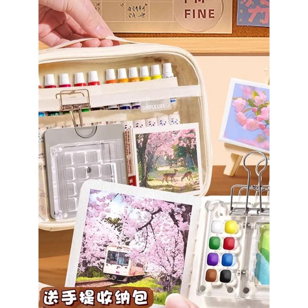 Mini conjunto de caixa de pintura em aquarela, manual portátil para iniciantes, crianças, correspondência de cores, pequ