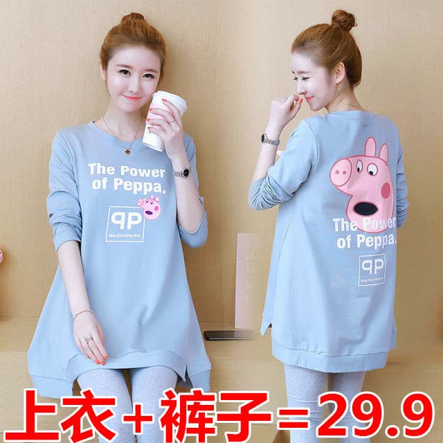 Roupa de maternidade primavera outono wear terno moda nova comprimento médio manga comprida solta topo Tt camisa de duas