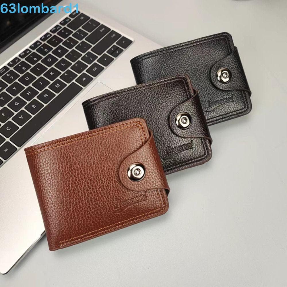 LOMBARD1 Bolsa De Duas Dobras , Fivela Masculina Macia De Cor Sólida , Bolso De Moedas Com Zíper Masculino Contratado