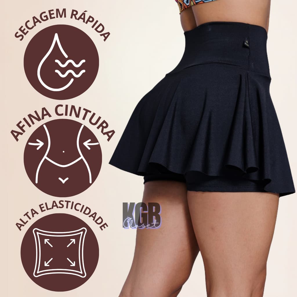 Short Saia Academia Fitness Cintura Alta tapa Bumbum Bailarina Rodado Suplex Premium