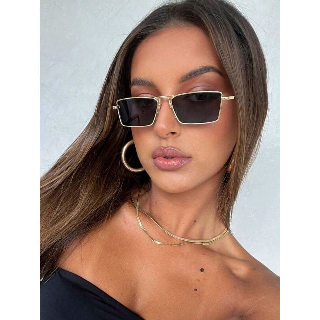 Óculos De sol feminina Quadrado retangulo rica Fashion Elegante Armação Metal Adequados Uso Diário Acessórios de Praia