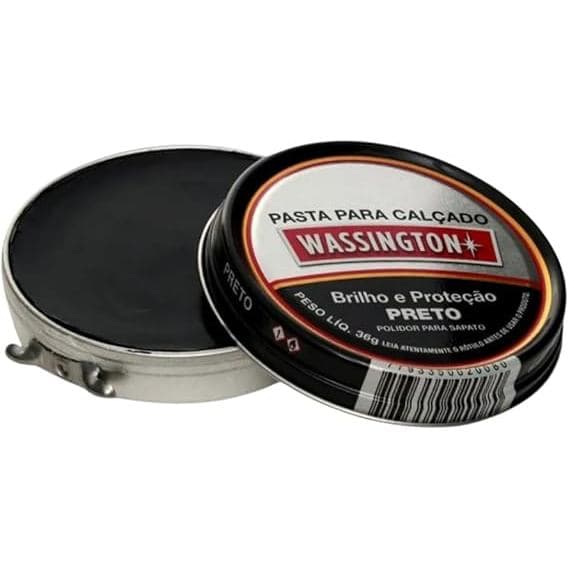 Pasta Graxa Wassington Para Sapatos e Couro Cera Brilho Para Sapato 36g Preto