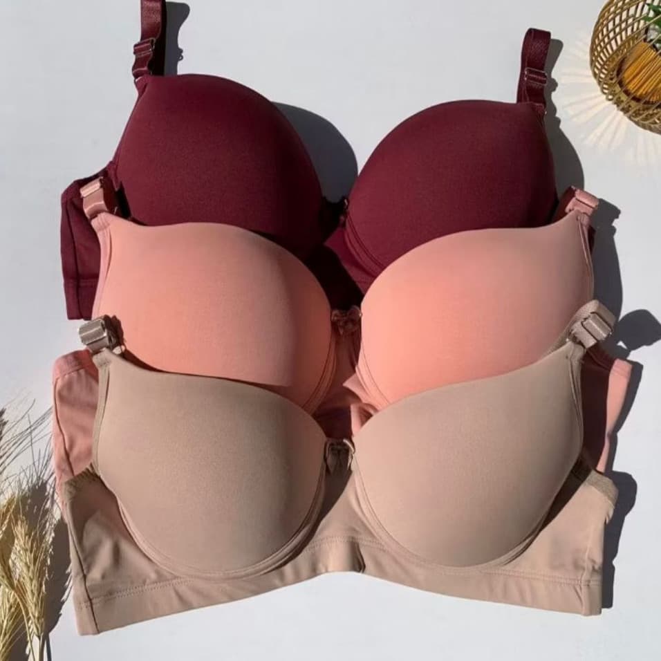 Kit C\ ate 3 Sutiã Plus Size Com Bojo Reforçado Alça Largas Confortavel Lisa Sutien Base e Lateral Extra Mulher Lingerie