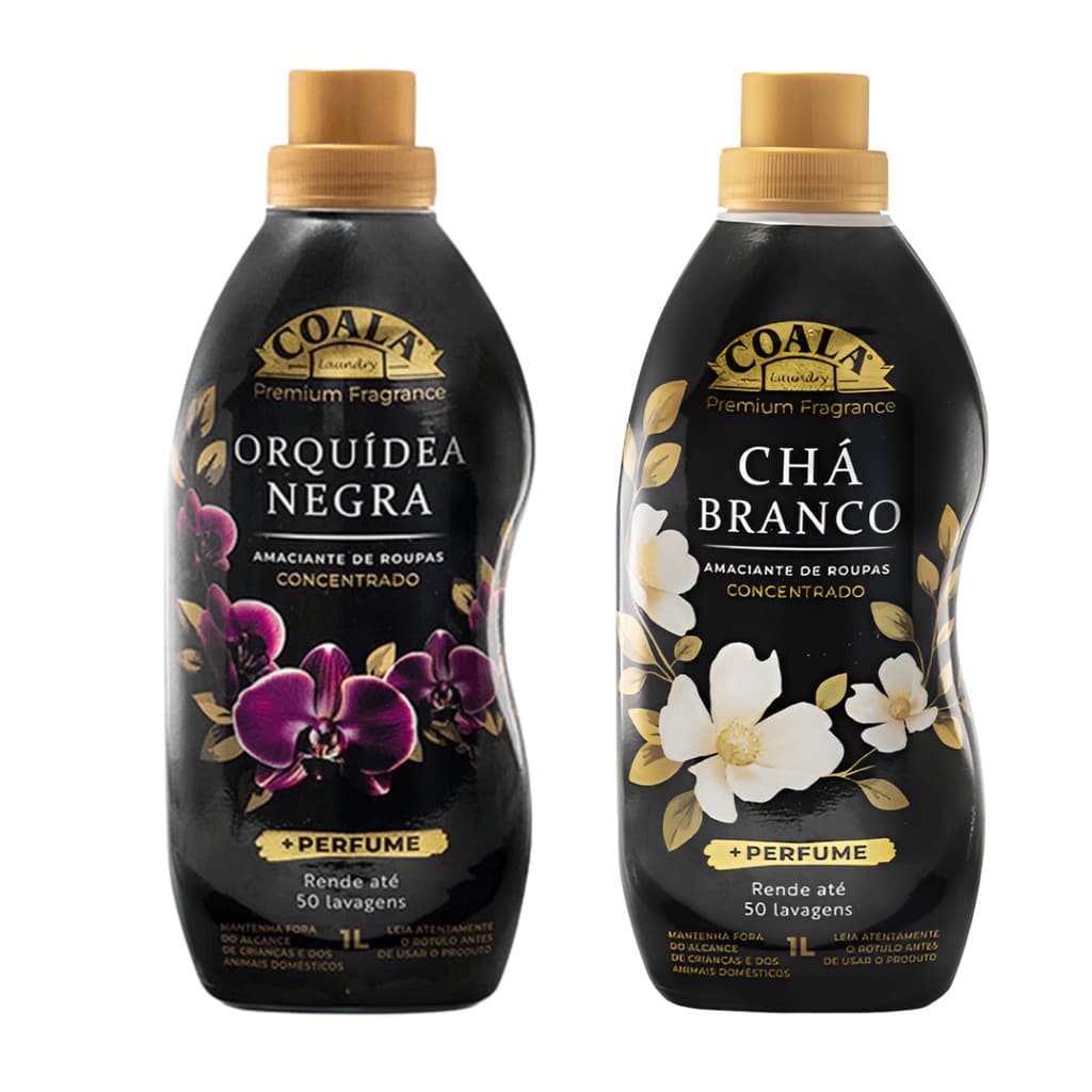 Kit Amaciante Coala Laundry 1L Orquídea Negra + 1L Chá Branco - Maciez, Fragrância e Alto Rendimento