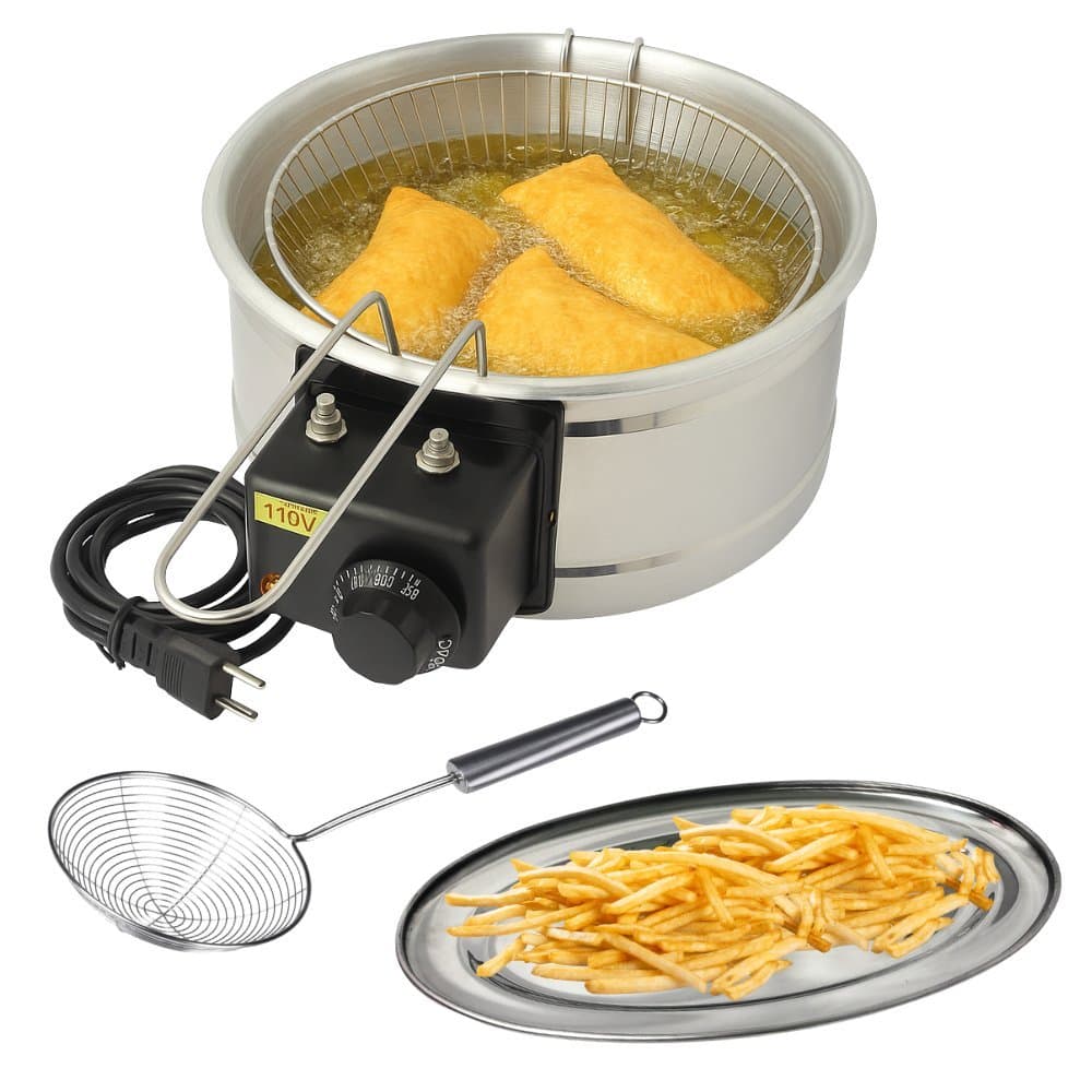 Kit Pastel Fritadeira Elétrica Tacho 5 Litros de Batata com Escumadeira e Travessa Inox 110V