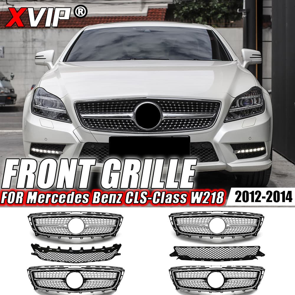XVIP Grade Dianteira De Corrida Estilo GTR , Cromada , Prateada , Para Mercedes Benz CLS-Class W218 CLS350 CLS500 CLS550