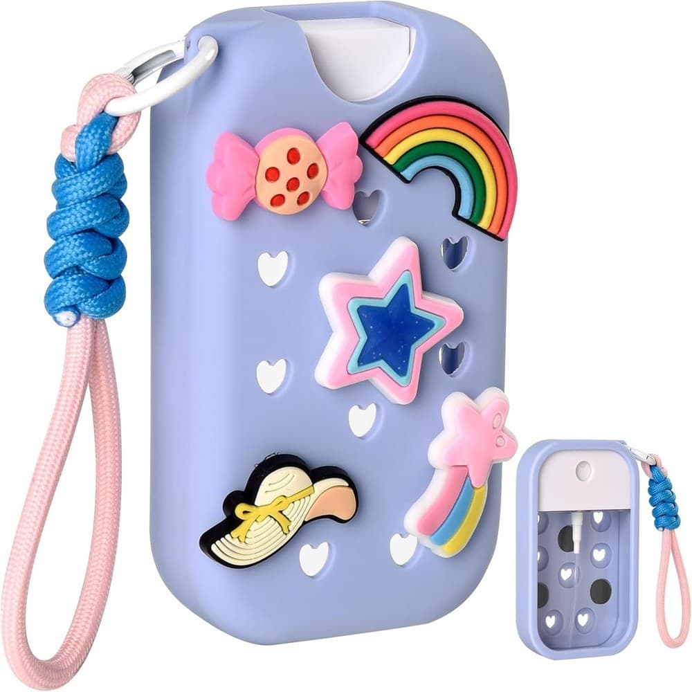 Porta álcool em gel ou perfume portátil 30ml com capa em silicone decorada