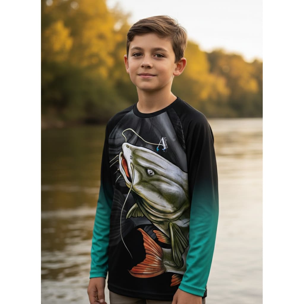Camisa de Pesca Infantil UV50+ Pirarara Amazônia Verde