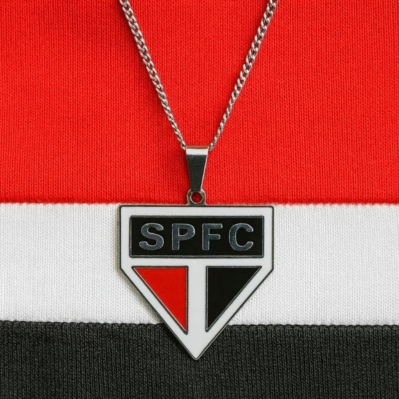 Colar São Paulo FC Folheado Aço Inox Pingente Escudo SPFC Masculino Feminino Presente Torcedor