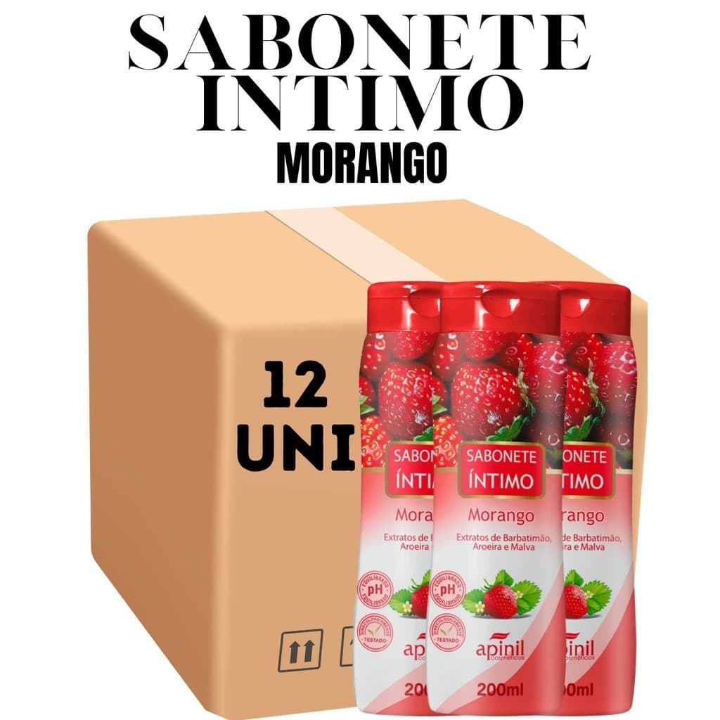 Kit 12 Unidades Sabonete Feminino Íntimo Apinil 200ml Morango