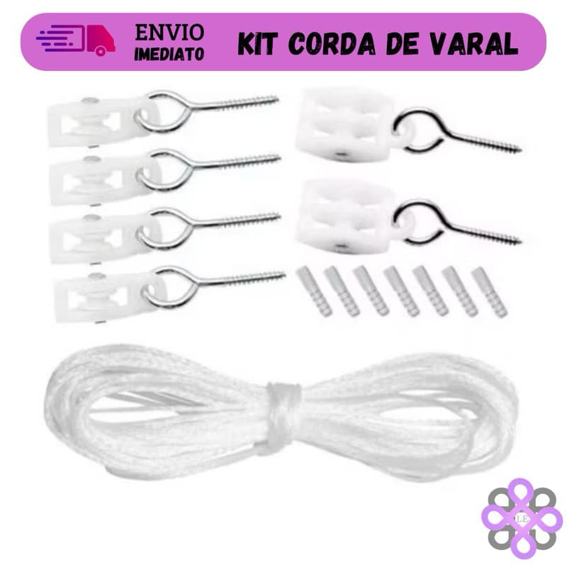 Kit Corda De Varal Pvc Para Secadores de Teto Roldana com 2 Carretilha Invisivel Dupla e 4 Simples