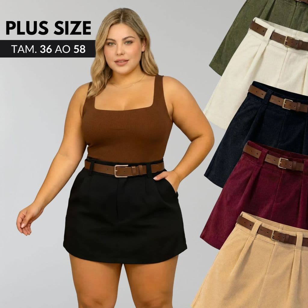 Short Saia Plu Size Feminino Com Cinto Short Saia Plus Size Short Saia Alfaiataria Feminino Tamanho 36 ao 58