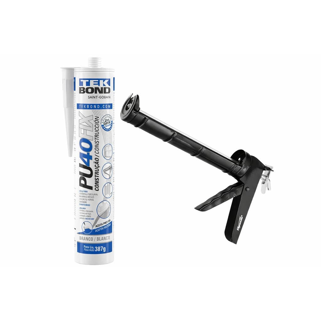 Kit PU 40 Branco 387g Tekbond + Pistola Aplicadora Selante Metálica