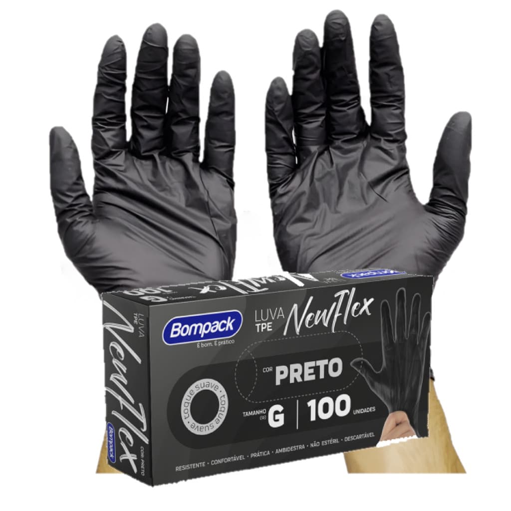 Kit 100 Luva pretas sem pó viniflex descartáveis pronta entrega salão barbearia jardinagem