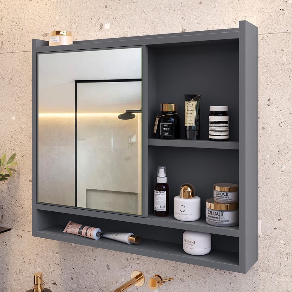 Armário Espelheira De Banheiro Aéreo com Porta, Nichos e Prateleira COMPACTO e Funcional p/ Parede