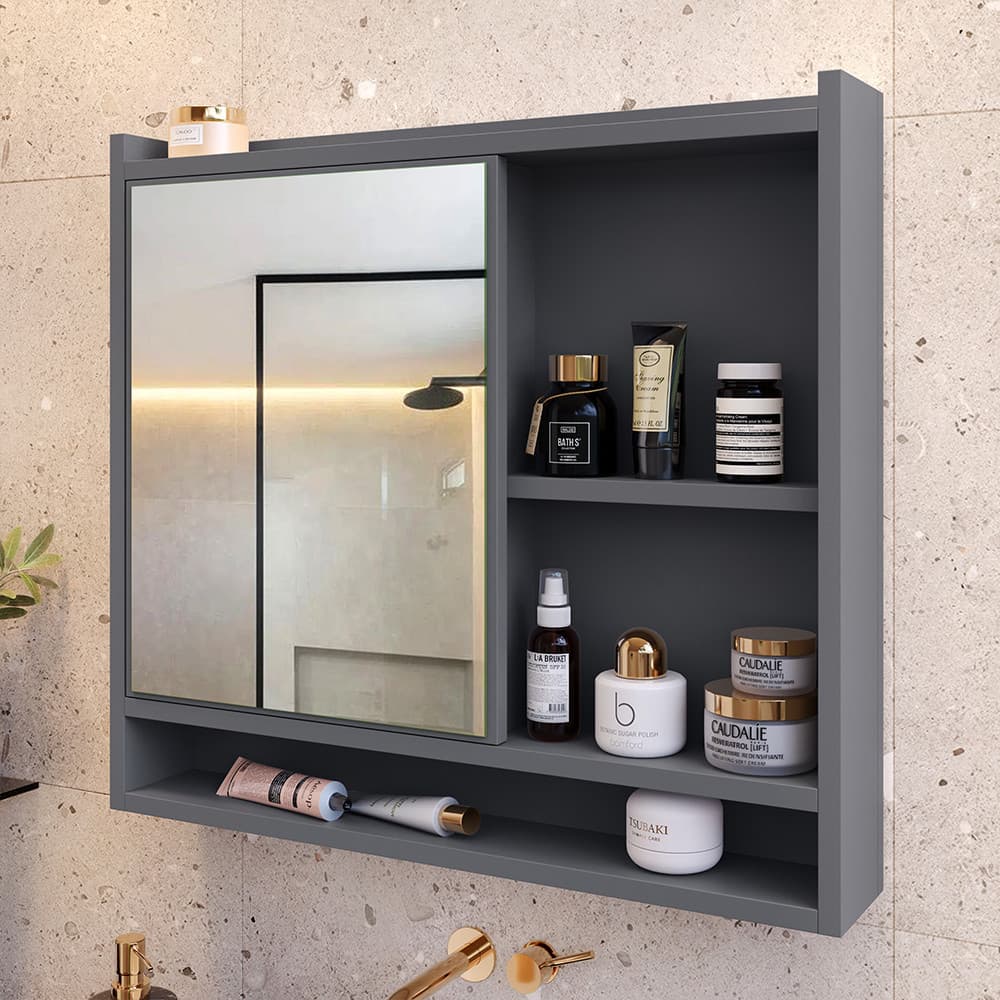 Armário Espelheira De Banheiro Aéreo com Porta, Nichos e Prateleira COMPACTO e Funcional p/ Parede