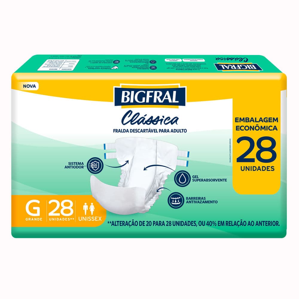 Fralda Bigfral Clássica Embalagem Ecônomica Tamanho G Com 28 Unidades