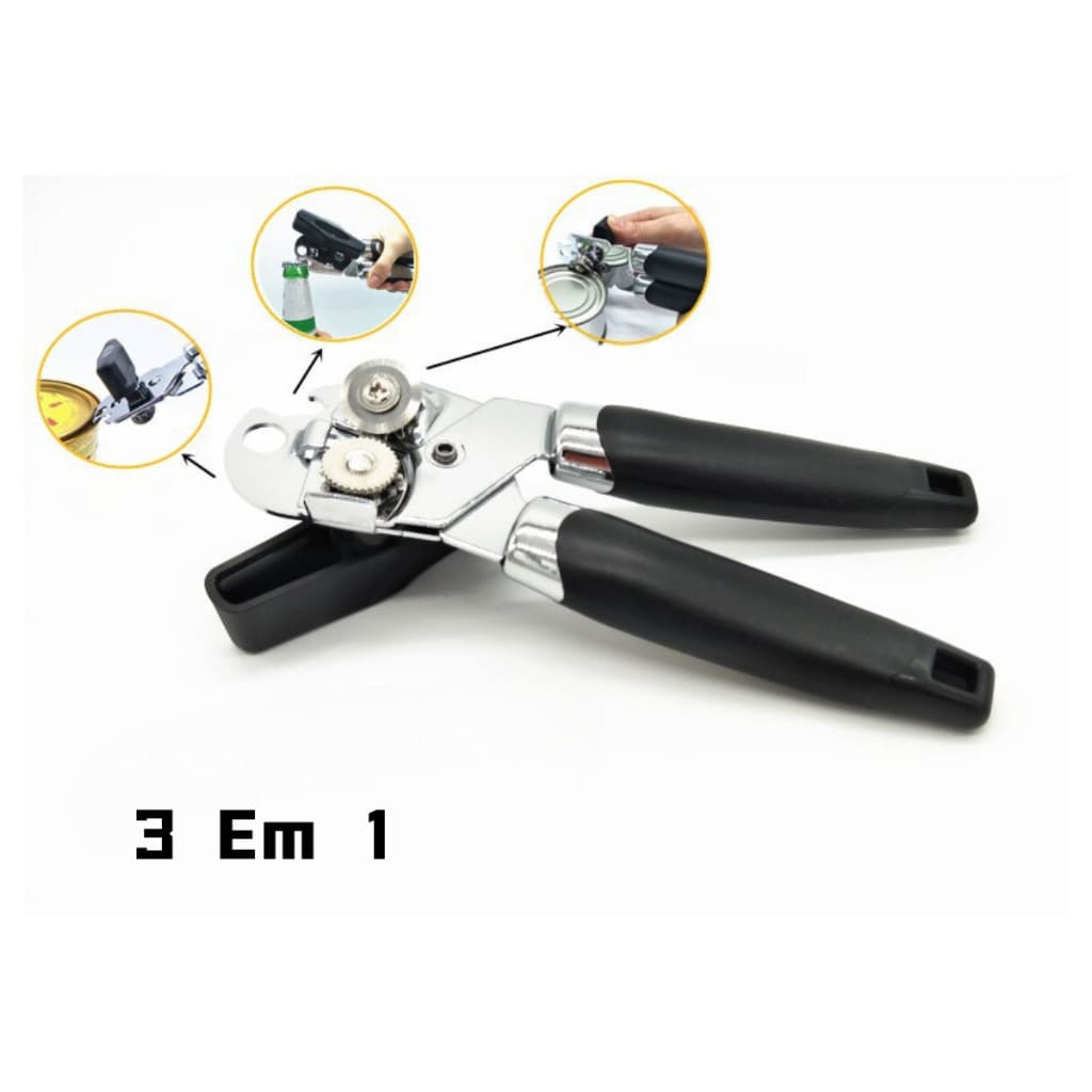 Abridor De Lata 3 Em 1 Multifuncional Garrafa Manivela Inox Sem Rebarba Tipo Modelo Americano