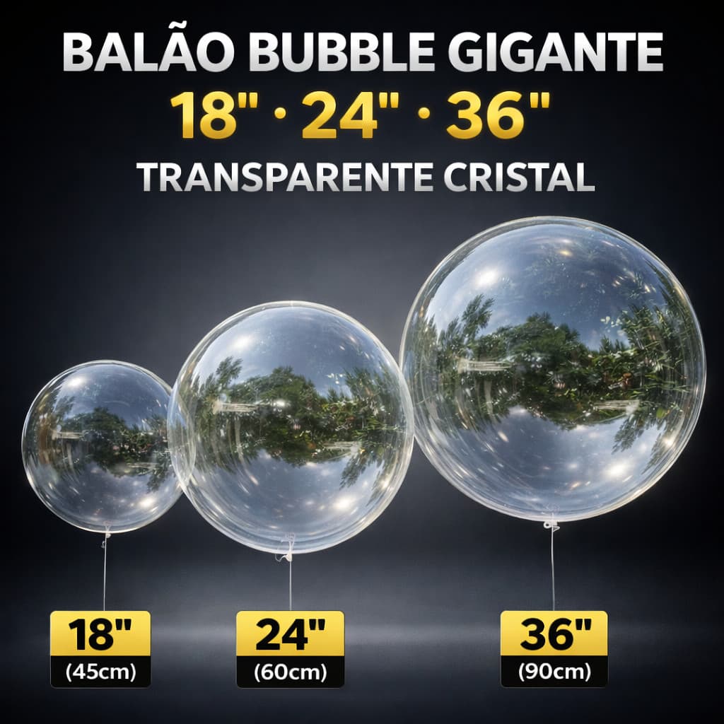 Balão Bubble Bolha Transparente Gigante 18” 24” 36” Cristal Bolha Decoração Festa Aniversário Luxo