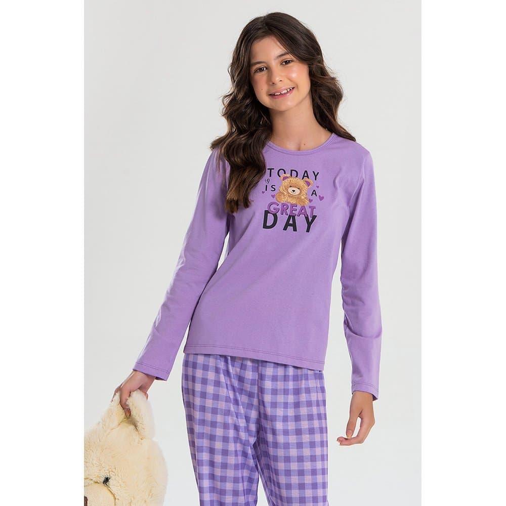 Pijama Juvenil Feminino Manga Longa Urso