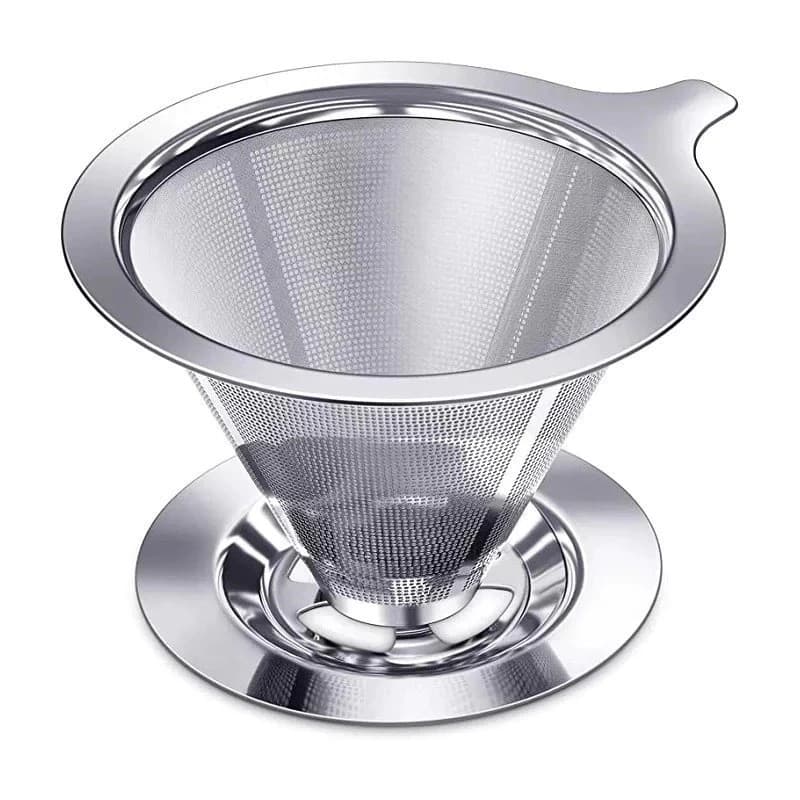 Filtro Coador de Café Inox 103 Grande Reutilizável Com Pegador em Silicone Peneira Aço Reutilizável