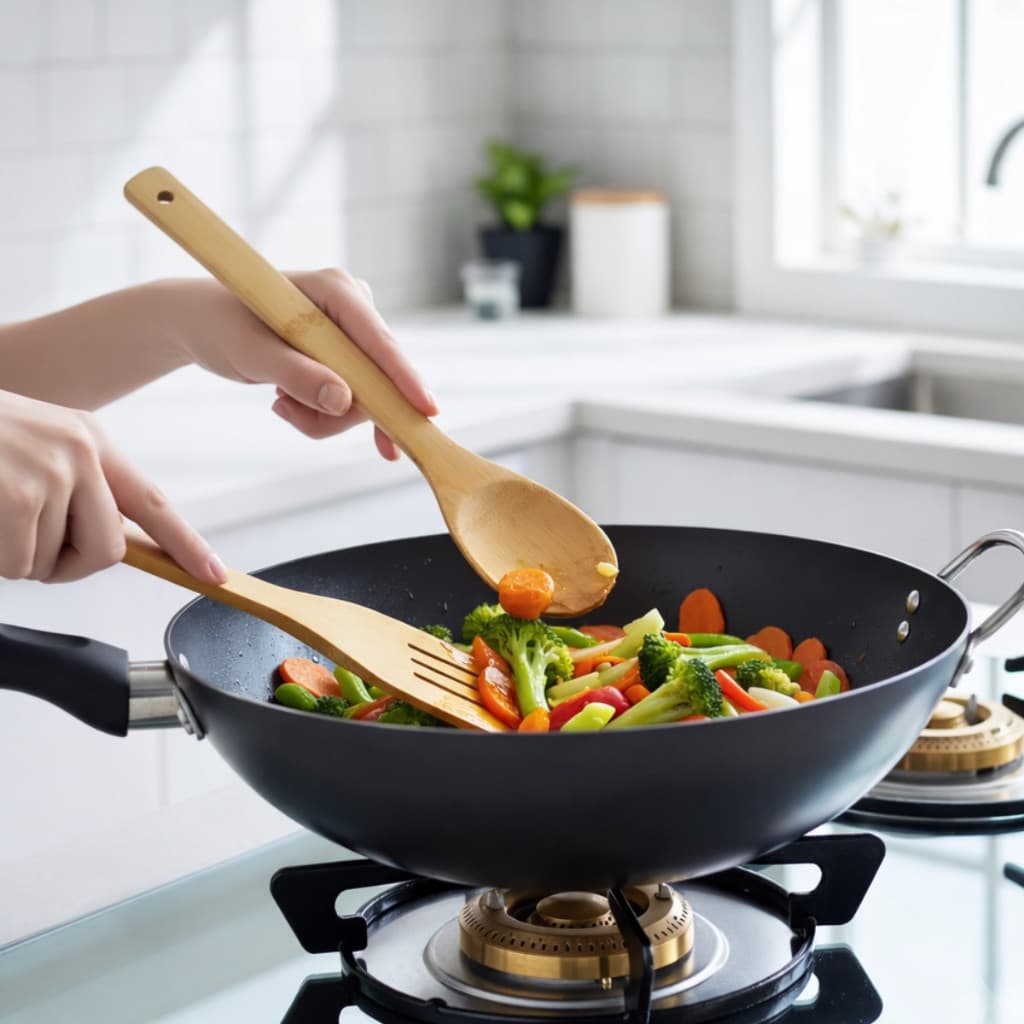 Utensílios De Cozinha Bambu 3 Peça Colher Garfo Espátula Cor Marrom-claro