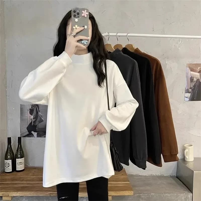 Roupa de maternidade versão coreana outono inverno novo estilo meia gola alta camisa de lã dupla face veludo alemão ins 