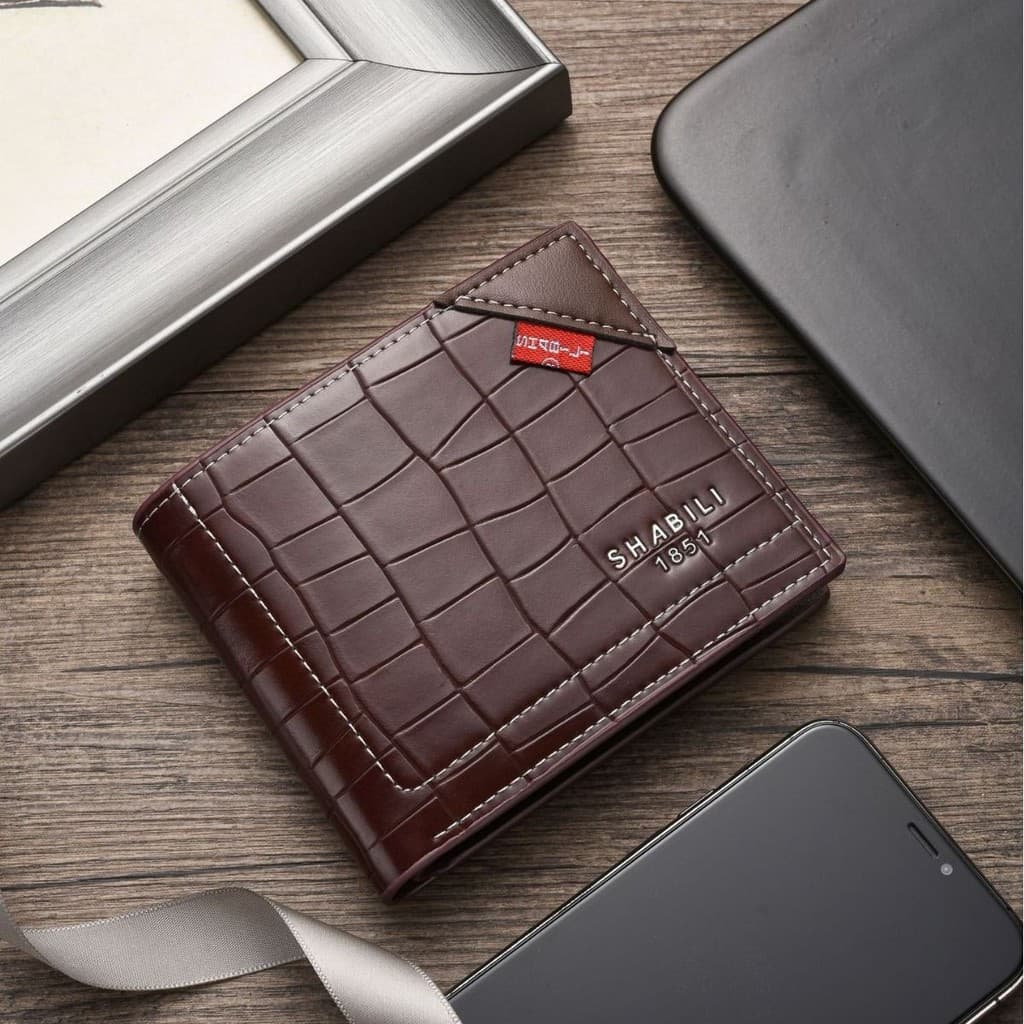 Carteira Curta Masculina Crocodilo Padrão Slot para Vários Cartões Complexo Casual