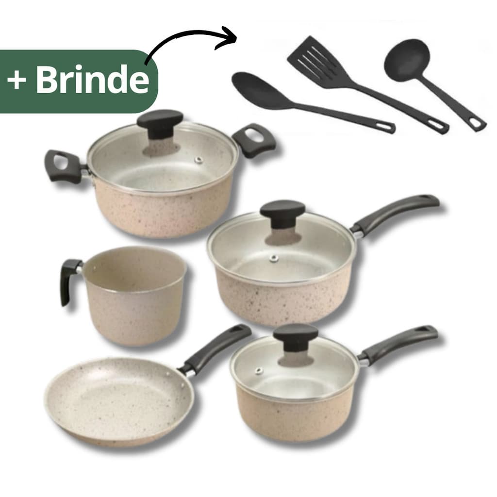 Conjunto de Panelas Marfim Antiaderente Tampa de Vidro 8 Peças Teflon Premium – Alta Performance e Qualidade