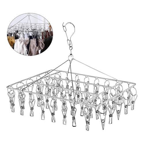 Varal De Roupas Dobrável 26 Prendedores De Teto Aço Inox Preto