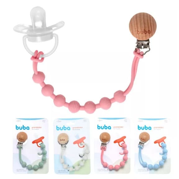 Buba, Prendedor De Chupeta Em Silicone Rosa / Verde / Bege / Azul