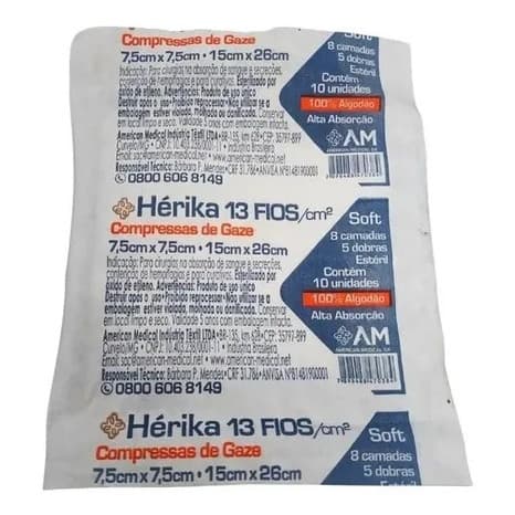 Compressa Gaze Estéril ERIKA Pacote C/500 Un 13 Fios Anvisa