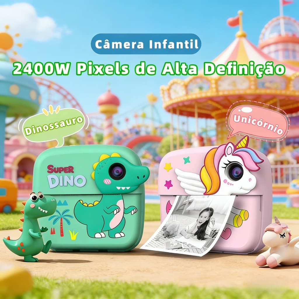Câmera Infantil com Impressão Instantânea – Mini Digital com Vídeo para Crianças