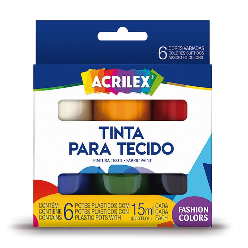 Tinta para Tecido 6 cores 15ml 04106 Acrilex