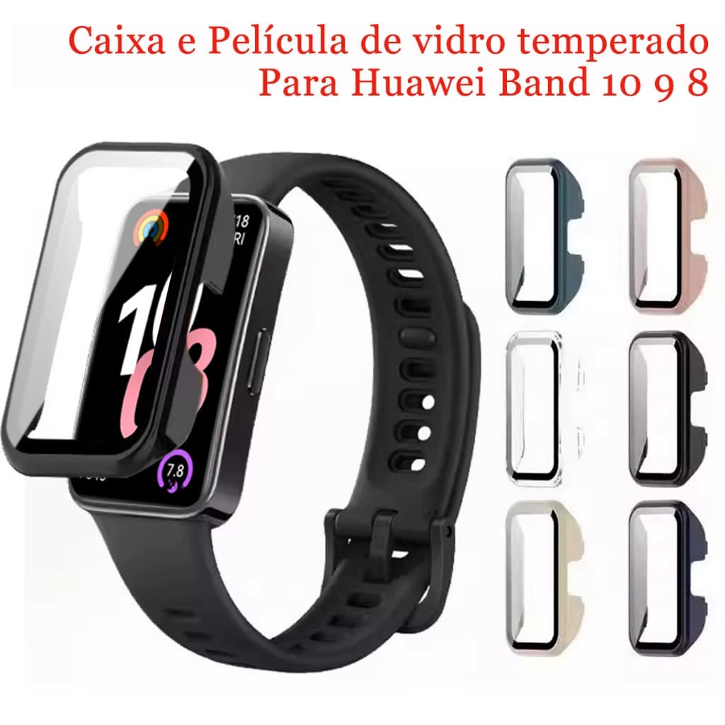 Capa Case Caixa Película de vidro temperado Para Smartwatch huawei Band 10 9 8 de PC
