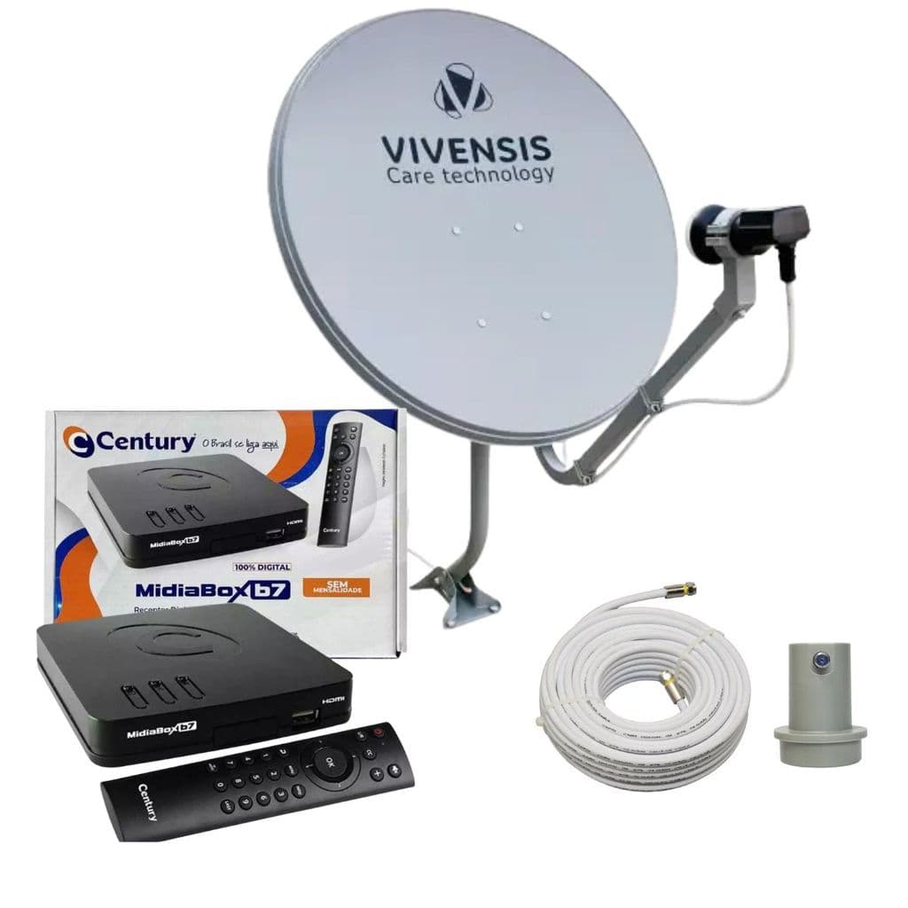 Kit Century Midiabox B7 Receptor Digital Antena Ku LNBF Cabo 15 m