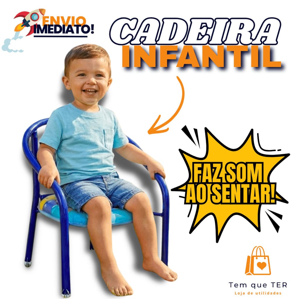 Cadeira Infantil Armação Com Apito Almofadada Metal Reforçada 25kg  Para Menino Menina