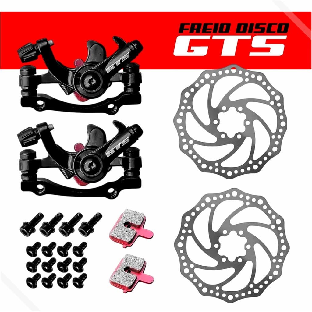 Kit Freio A Disco Mecânico Conjunto Completo (Par) Pinça e Disco Rotor Gts