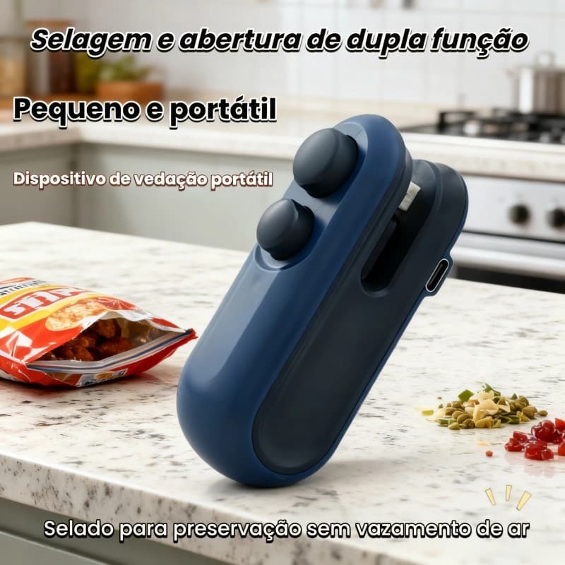 Sela e Corta Sacos Plásticos em Segundos - Seladora Mini Portátil 2 em 1 USB para Embalagens