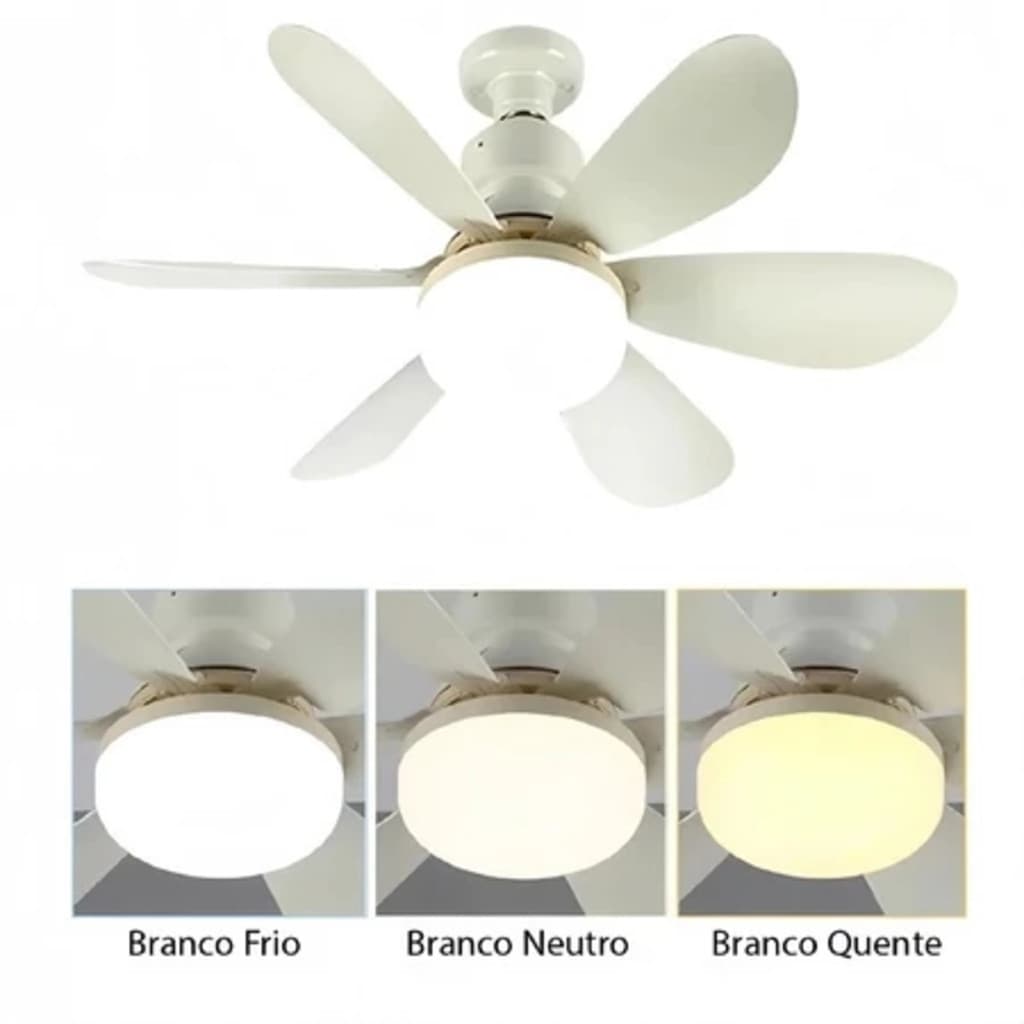 Ventilador de Teto com Lampada LED Integrada Bocal E27 6 Pétalas 60w 3 Velocidades C Controle Remoto