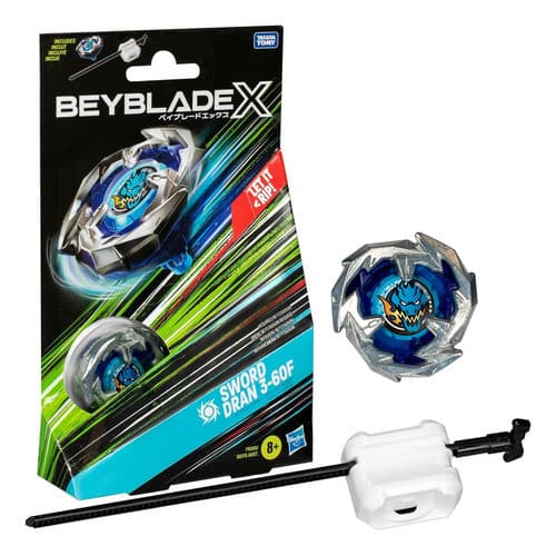 BEYBLADE X SWORD DRAN 3-60F KIT INICIAL COM PIÃO E LANÇADOR AZUL HASBRO