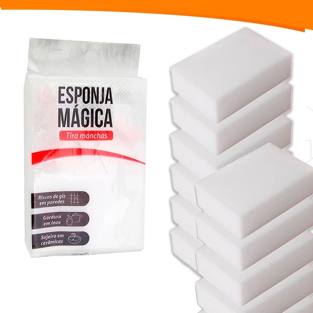 Kit 1 a 20 Esponja Mágica de Melamina Tira Manchas Riscos Mágica Branca Multiuso