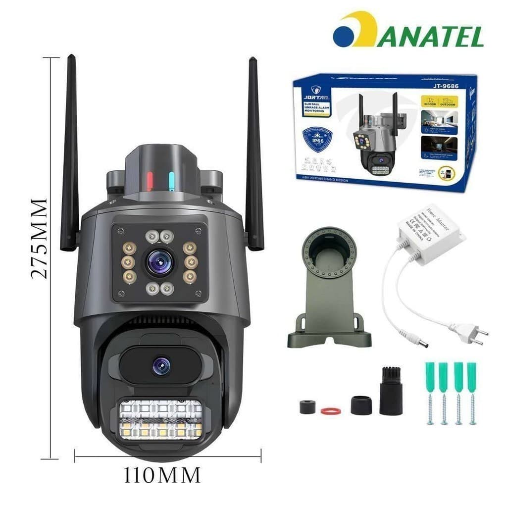 Câmera de segurança externa de lente dupla com sirene de LED e sirene de polícia  ICSEE