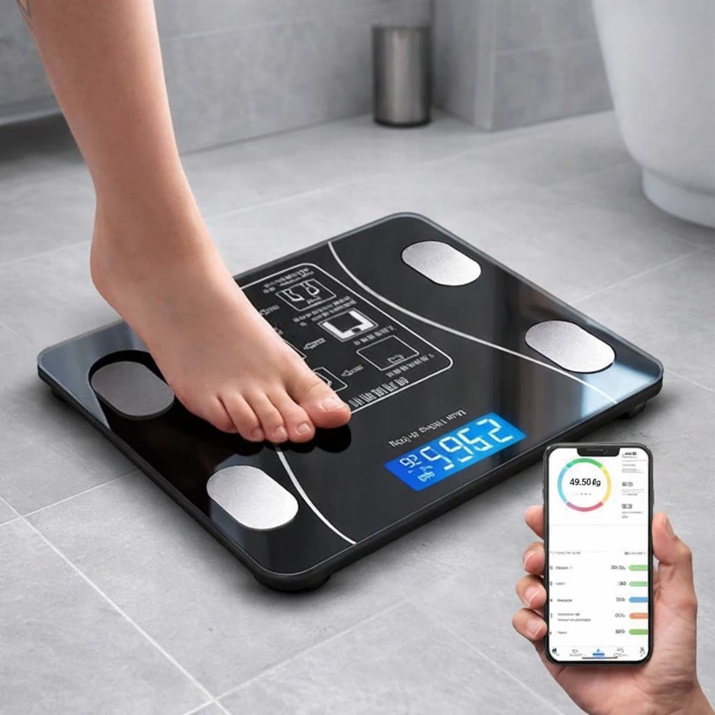 Balança Digital Com Aplicativo Bluetooth Bioimpedância Vidro Resistente para Dieta Emagrecimento IMC