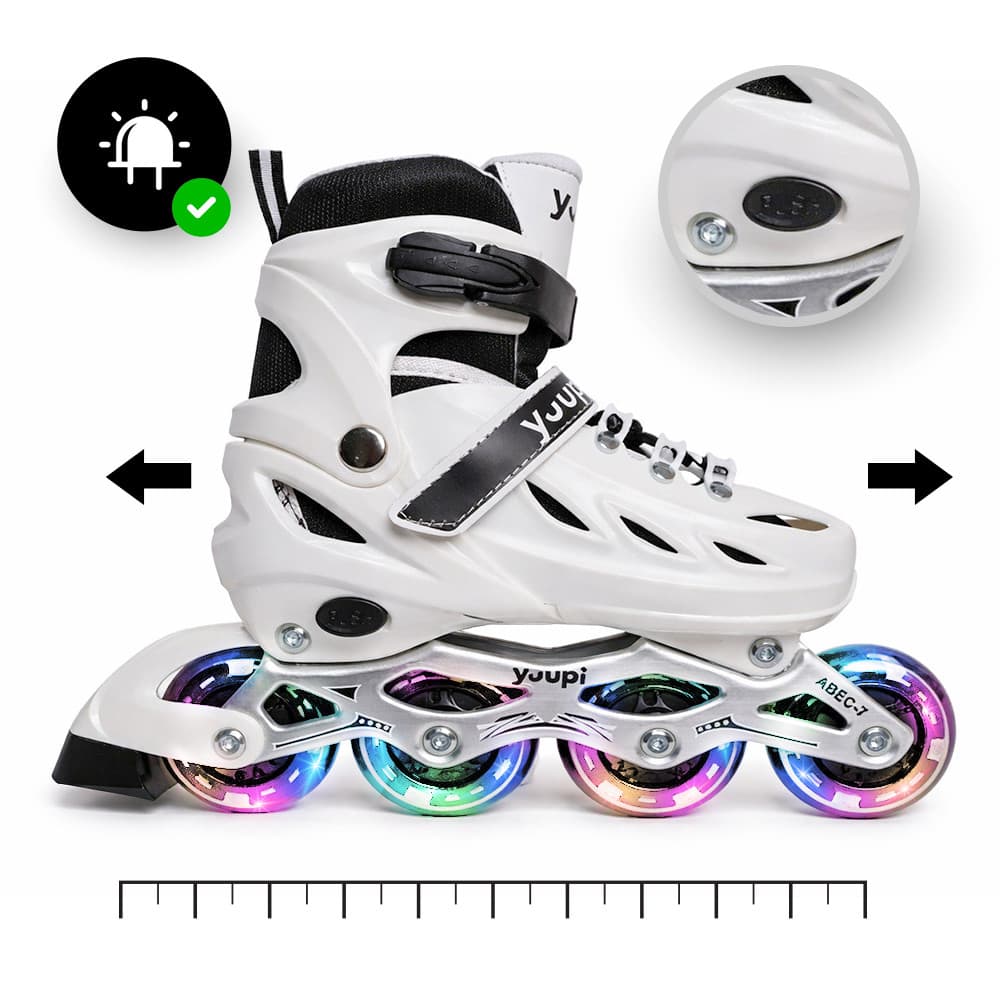Patins Roller Inline Ajustável Branco M 34-37 Yuupi