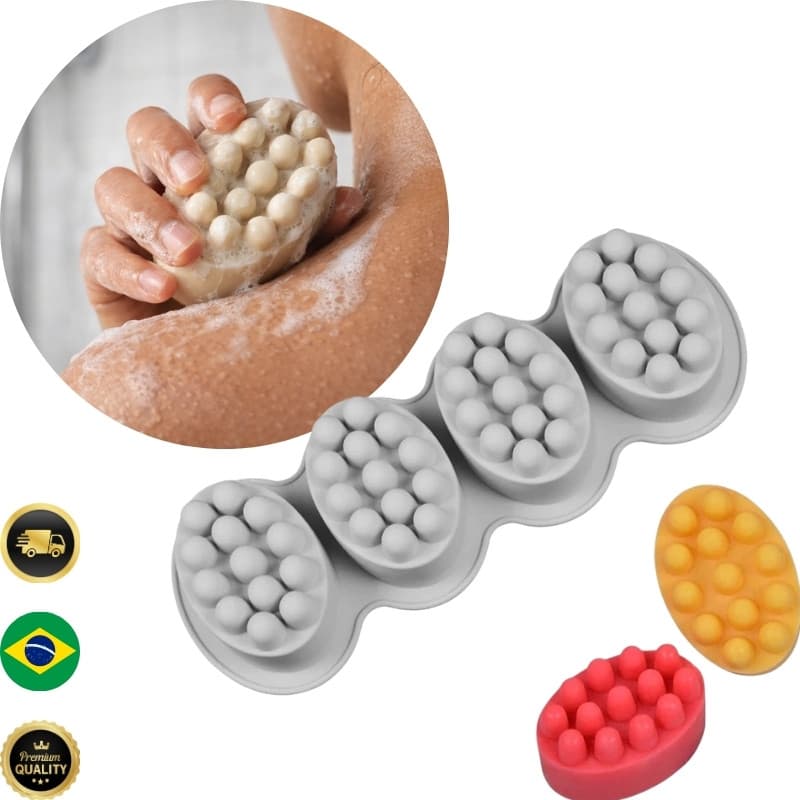Forma de Silicone 3D para Sabonete Artesanal Massageador Esfoliante Molde 4 Cavidades DIY Velas Chocolate
