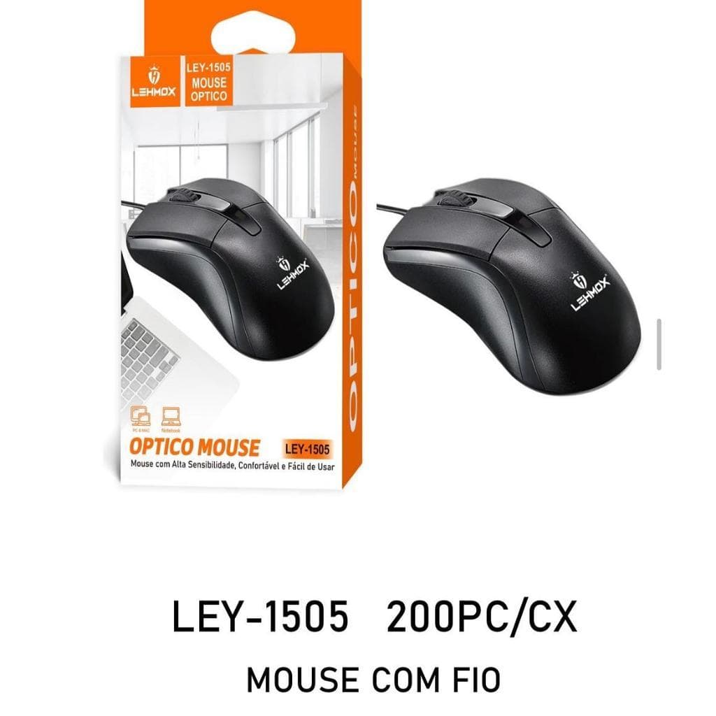Mouse Preto USB Compacto LEHMOX LEY-1505 1200 DPI com Cabo 1,5m - Conforto e Alta Sensibilidade