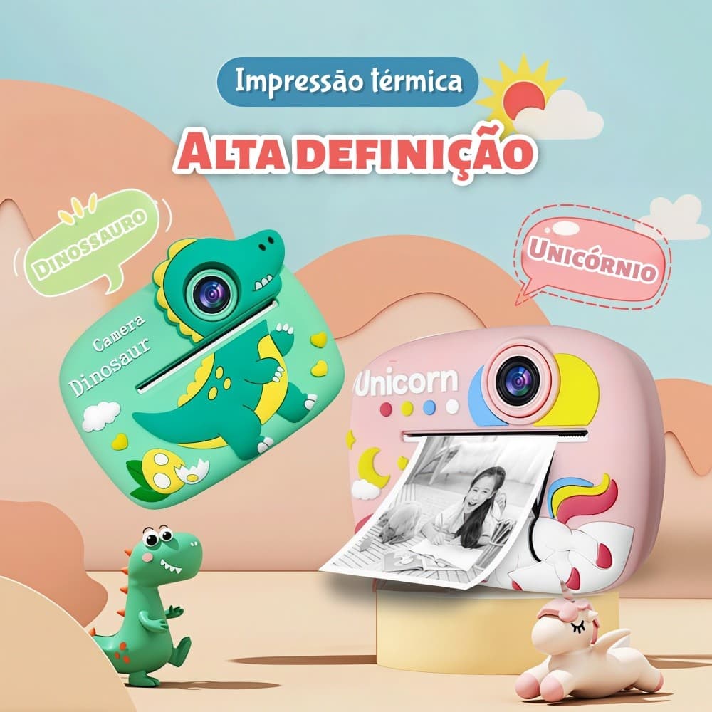 Câmera Infantil Instantânea com Impressão Térmica, Selfie, HD e Portátil, Brinquedo para Crianças